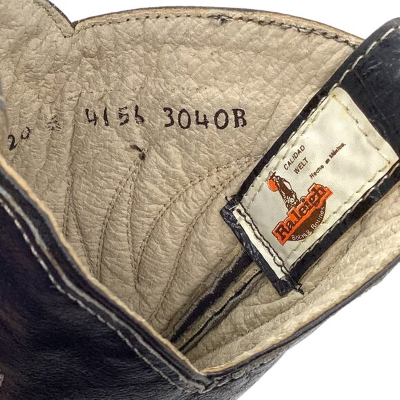 Vintage RALEIGH Kids Sz 1 Ostrich Leather Cowboy Boots Embroidered Wing 4156 VTG - Picture 12 of 12